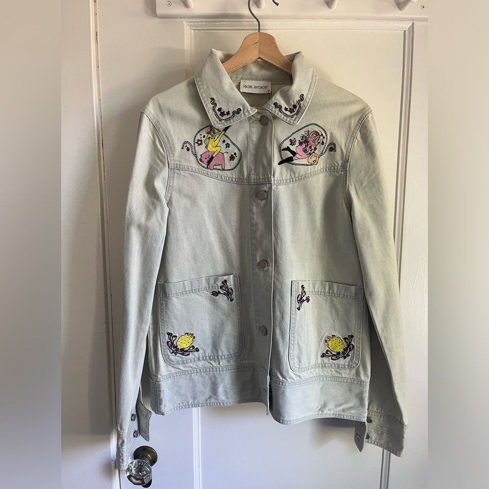 RACHEL ANTONOFF Denim Embroidered Cowboy Uterus Shirt Jacket NWT